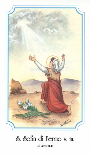 Estampa de Santa Sofía, mártir de Fermo, perteneciente a la serie de ilustraciones de Alberto Boccali ("Bertino").