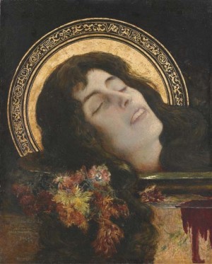 "Theodora Virgo", lienzo de Henri Leriche (1892) que muestra la cabeza cortada de la Santa sobre una bandeja.