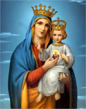 Imagen de la Virgen del Sagrado Corazón modificada según las disposiciones del Beato papa Pío IX.