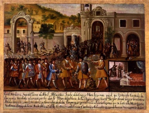 Exvoto a Padre Jesús de las Tres Caídas y a Sn. Antonio. Sacristía del Templo del Barrio de Jesús Tlatempa, San Pedro Cholula, Puebla (México).