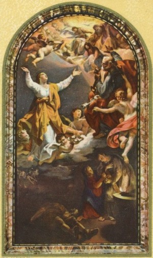 Glorificación de Santa Pudenciana. Lienzo del altar mayor de la iglesia de la Santa en Roma, Italia.