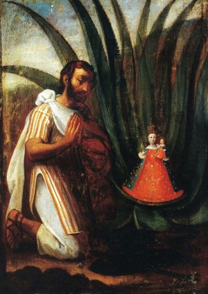 "El hallazgo de la Virgen de los Remedios por el cacique Juan de Tovar", óleo/tela, Miguel Cabrera, siglo XVII.