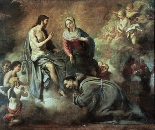 "Jesús concede a san Francisco la indulgencia de la Porciúncula", lienzo de Antoni Viladomat (1722-24), MNAC, Barcelona (España).