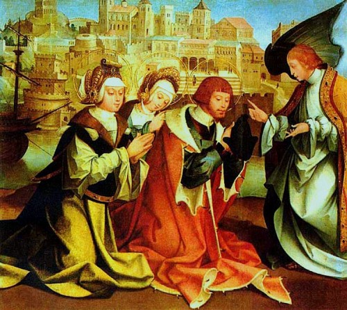 Los Santos reciben profecía de su martirio a través de un ángel. Tabla de Fernández García (1530), Museo Carlos Machado, Ponta Delgada, Azores (Portugal).