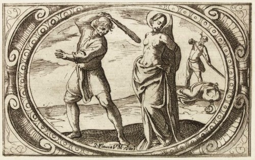 Martirio de Santa Flavia. Grabado de Antonio Tempesta para "Istoria de molte sante vergini romane nel martirio", Istituto Nazionale dell'Arte Grafica, Roma (Italia).