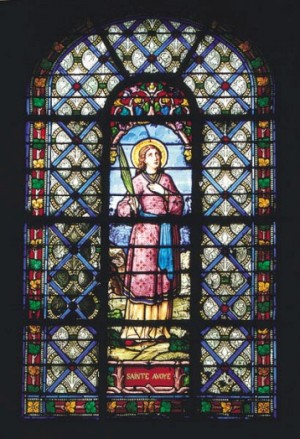 Vidriera decimonónica de Santa Avia. Iglesia de San Nicolás, Meulan (Francia).