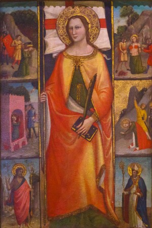 La Santa circundada por escenas de su martirio. Tabla de Lorenzo di Niccolò (ca. 1400). Museo de la catedral de Florencia, Italia.