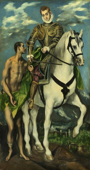 San Martín y el mendigo. Lienzo de Domenikos Theotokopoulos, "El Greco" (1597-1600). Galería Nacional de Arte de Washington, EEUU.