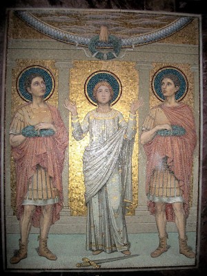 Mosaico de los Santos Cecilia, Valeriano y Tiburcio. Cripta de la Basílica de Santa Cecilia in Trastevere, Roma (Italia).