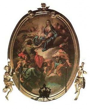 La Virgen se le aparece a los tres mártires. Pintura de Luigi Vacca (XVIII-XIX), iglesia de los santos mártires, Turín.