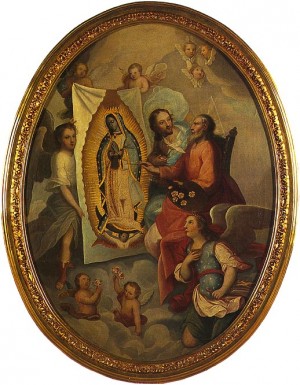 Anónimo novohispano, óleo/tela, "El Padre Eterno pintando a la Virgen de Guadalupe", siglo XVIII, Museo de la Basílica de Guadalupe.