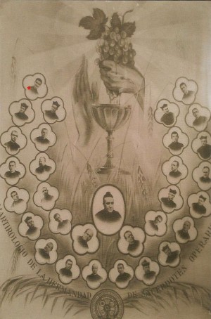 Composición fotografica de los mártires de la H.S.O.D. El asterico marca al Bto Martín.