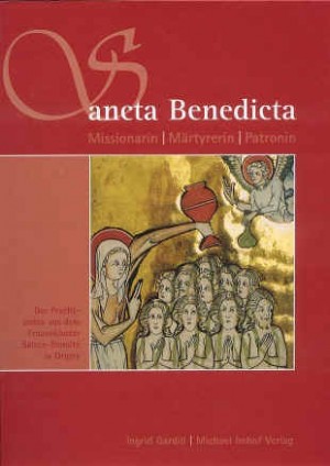 Santa Benedicta de Origny bautiza a sus compañeras de apostolado. Portada de un libro alemán dedicado a la Santa.