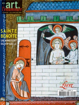 Santa Benedicta de Origny atendida y liberada por ángeles de la prisión. Portada de una revista francesa sobre iluminaciones medievales.