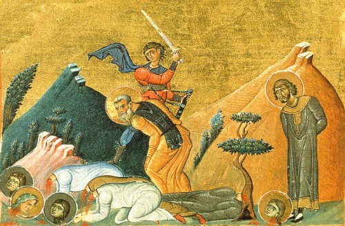 Martirio de los Santos Ciro, Juan, Atanasia e hijas. Menologio de Basilio II, s. XI. Biblioteca Apostolica Vaticana, Roma (Italia).
