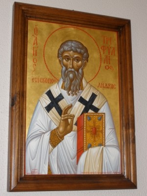 Icono ortodoxo griego de San Trifilio.