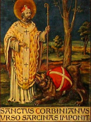 Pintura decimonónica de San Corbiniano con el oso.