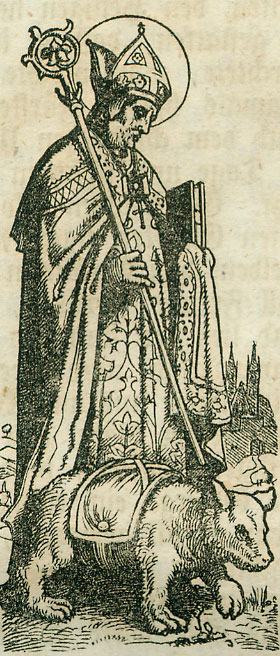 Grabado alemán de San Corbiniano.
