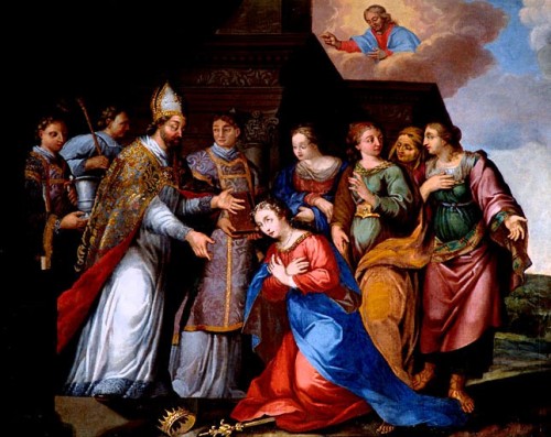 San Eutropio convierte a la Santa. Lienzo de Ariusz Hermanowicz. Iglesia de Saint Léger, Cognac (Francia).