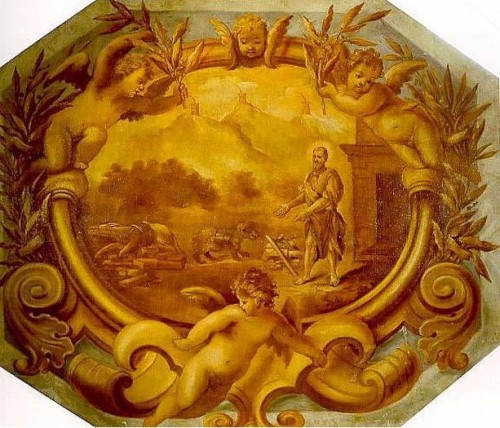 Fresco barroco de San Marino el Dálmata con el oso.