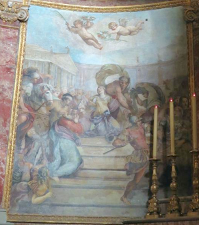 Martirio de los Santos Nemesio y Lucila. Lienzo de Domenico Maria Canuti. Iglesia de Santa Maria Nuova, Roma (Italia).