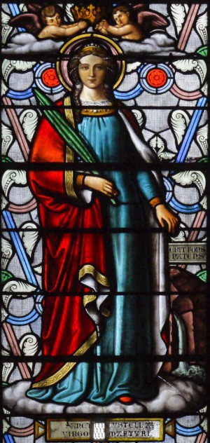 Vidriera decimonónica de la Santa. Basílica de San Eutropio, Saintes (Francia).
