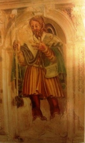 Fresco de San Ursio en la iglesia de San Dionisio de Santorso, Italia.