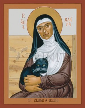 Icono de Santa Clara con la gata. Obra del hermano Robert Lentz, OFM.