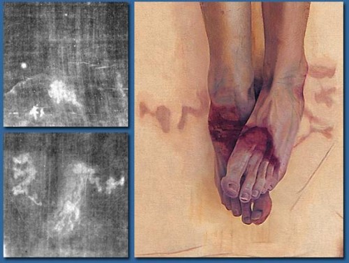 Detalle y recreación de las lesiones experimentadas en los pies por el Hombre de la Síndone.