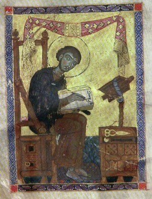 Iluminación armenia del Santo escribiendo su obra.