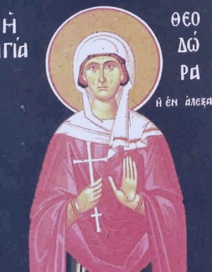 Icono ortodoxo griego de Santa Teodora, mártir de Alejandría.