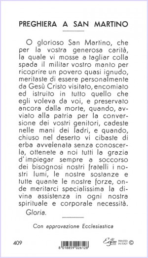 Reverso de la misma estampa, con la oración al Santo en italiano.