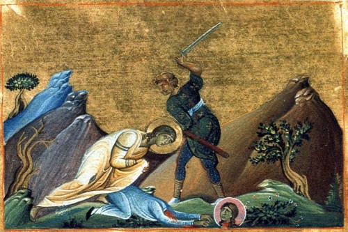 Martirio de las Santas. Iluminación del Menologio de Basilio II (s.X). Biblioteca Apostolica Vaticana, Roma (Italia).