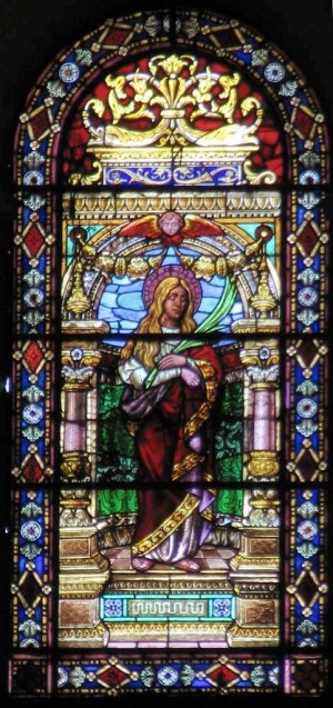 Vidriera de Santa Basilisa, mártir romana. Seo de Xàtiva, Valencia (España).