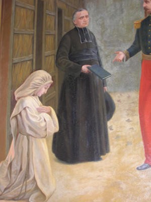 El padre Cestac y las bernardinas. Detalle de un lienzo.