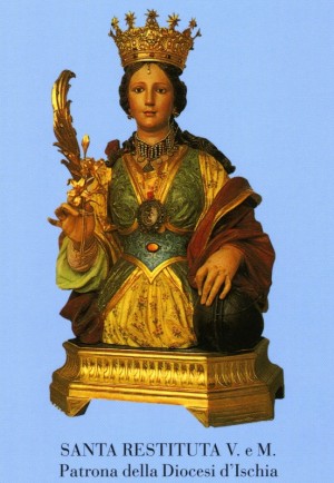Busto-relicario de la Santa venerado en su iglesia de Lacco Ameno, Ischia (Italia).