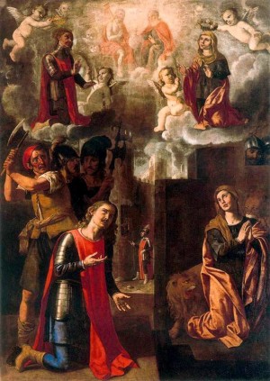Martirio y glorificación de los Santos Gliceria y Laodicio. Lienzo de Jerónimo Jacinto de Espinosa. Museo del Real Colegio del Corpus Christi, Valencia (España).