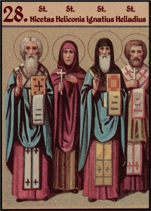 Sinaxis de los Santos celebrados el 28 de mayo: Nicetas, Helicónide, Ignacio y Eladio. Ilustración para el Prólogo de Ochrid.