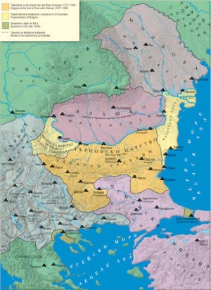 Mapa de Europa Oriental a mediados del s.XIV, con los reinos de Vidin y Tarnovo y el principado de Dobruja-Valaquia-Moldavia.