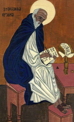 Icono del Santo copiando un manuscrito.