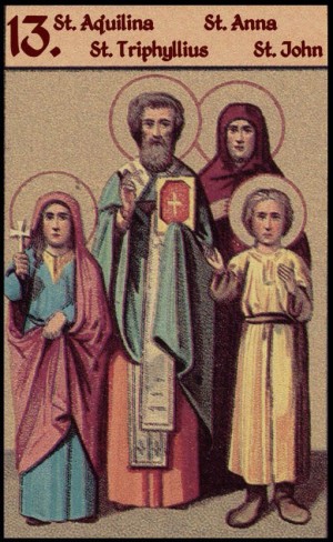 Sinaxis de los Santos celebrados el 13 de junio: Aquilina de Byblos, Trifilio, Ana y Juan de Larissa.
