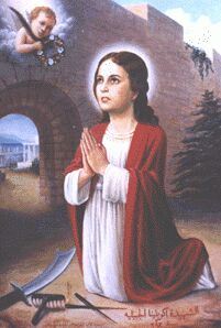 Lienzo sirio de la Santa, con su iconografía habitual.