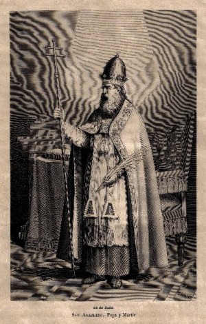 Grabado español de San Anacleto, Papa.