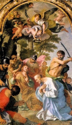 Martirio de los Santos. Óleo de G. Lapis, Roma.
