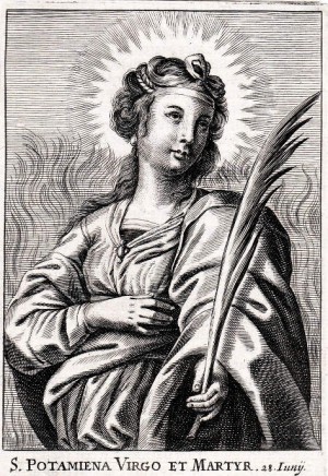 Grabado de Santa Potamiena, obra de Rosweydus Cnobbaert.