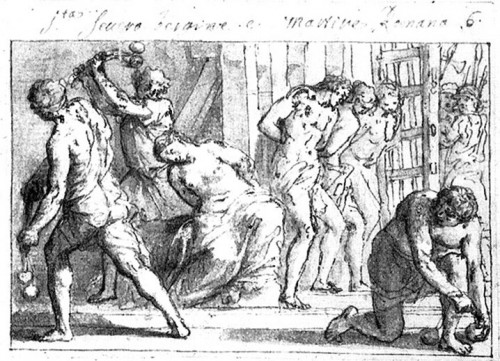 Martirio de Santa Severa y sus hermanos. Grabado de Marco Benefial.