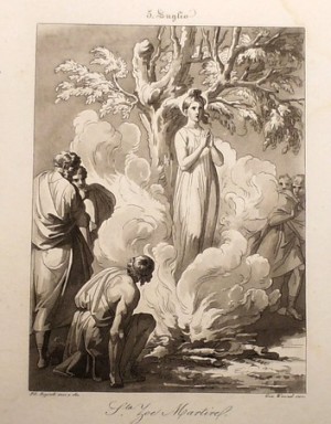 Martirio de la Santa. Grabado de Filipo Biglioli.