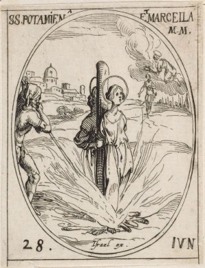Martirio de las Santas. Grabado de Jacques Callot, Harvard University Library.