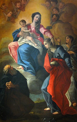 La Virgen con los Santos Severa, Antonio Abad y Lucía (?). Anónimo del s.XVII, iglesia de Santa Maria Assunta. Santa Severa, Italia.
