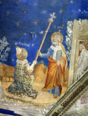 San Marcial recibe el bastón de San Pedro. Palacio de los Papas, Avignon (Francia)